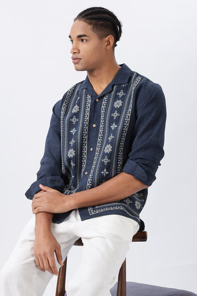 Midnight Nomad Navy Embroidery Box Fit Shirt