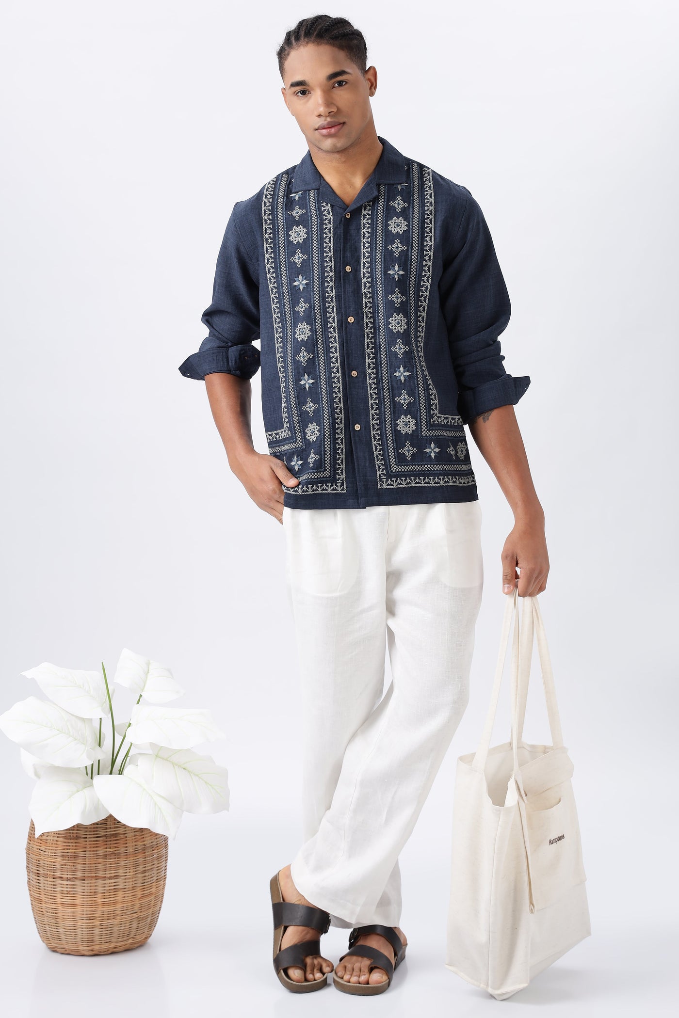 Midnight Nomad Navy Embroidery Box Fit Shirt