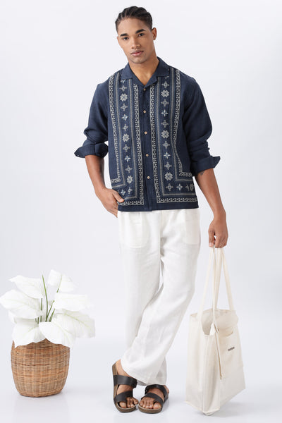 Midnight Nomad Navy Embroidery Box Fit Shirt