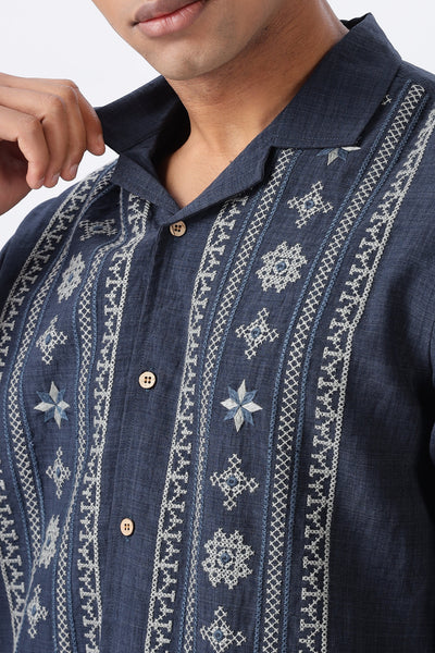 Midnight Nomad Navy Embroidery Box Fit Shirt