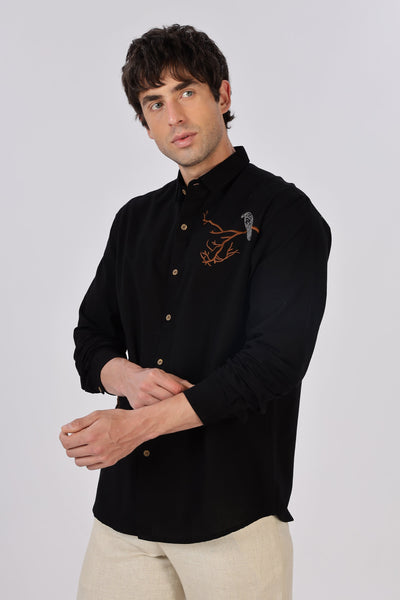 Shadow Grove Owl Embroidered Shirt