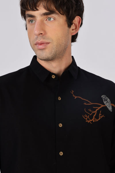 Shadow Grove Owl Embroidered Shirt