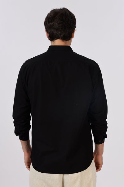 Crimson Dragon Cotton Regular Fit Black Embroidered Shirt