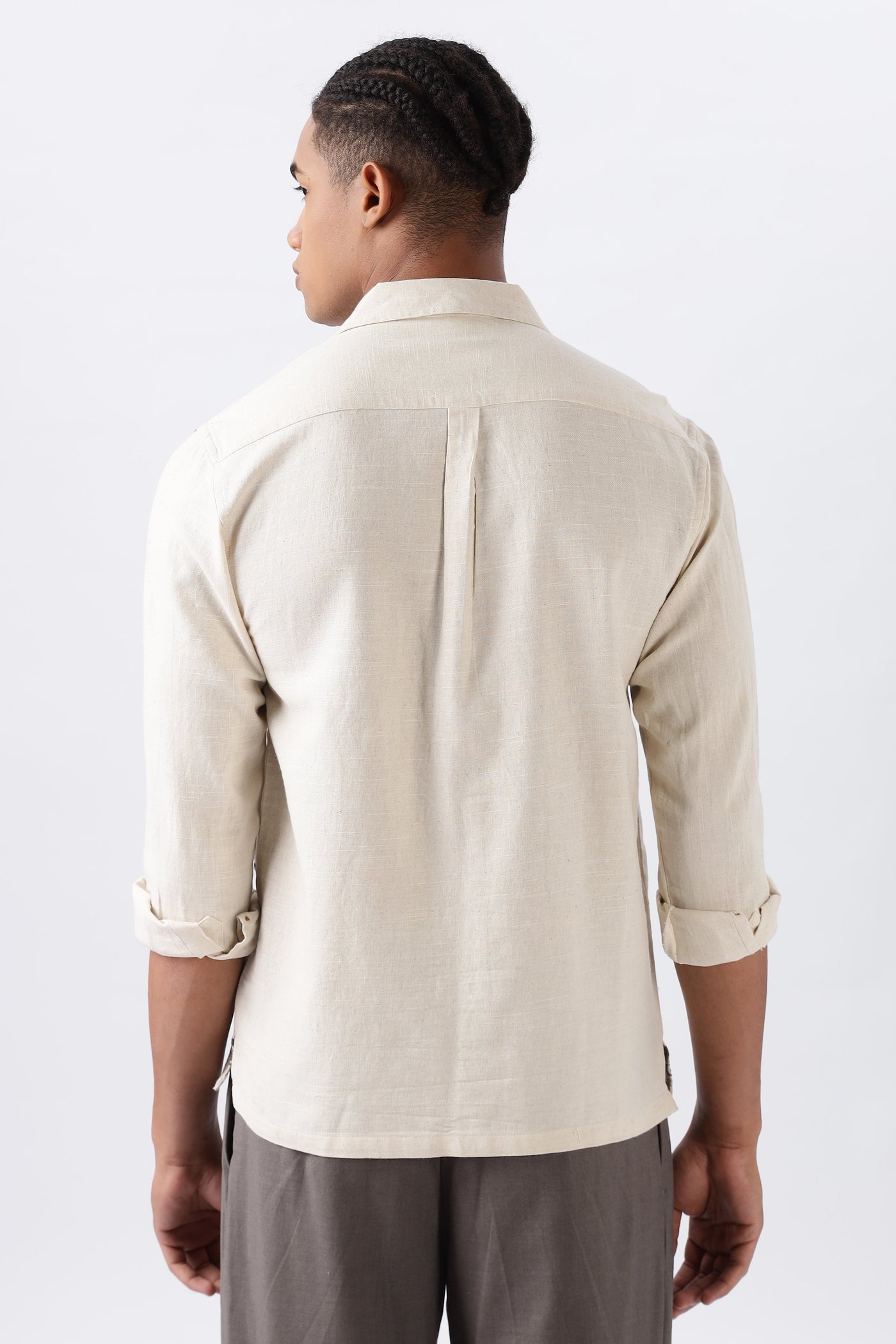Olive Grove Pure Cotton-Linen Embroidered Shirt