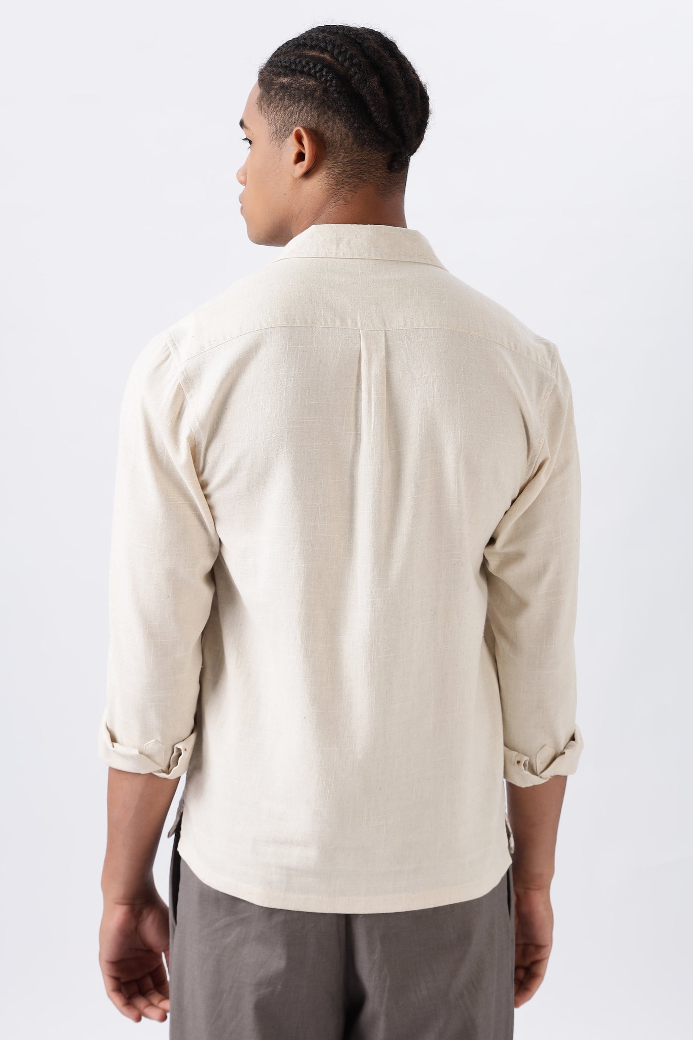 Texas Beige Camp Collar Full-sleeve Embroidery Shirt