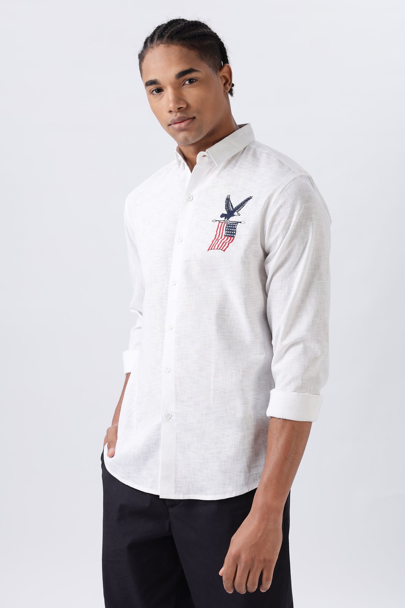 American Bald Eagle Embroidery White Shirt
