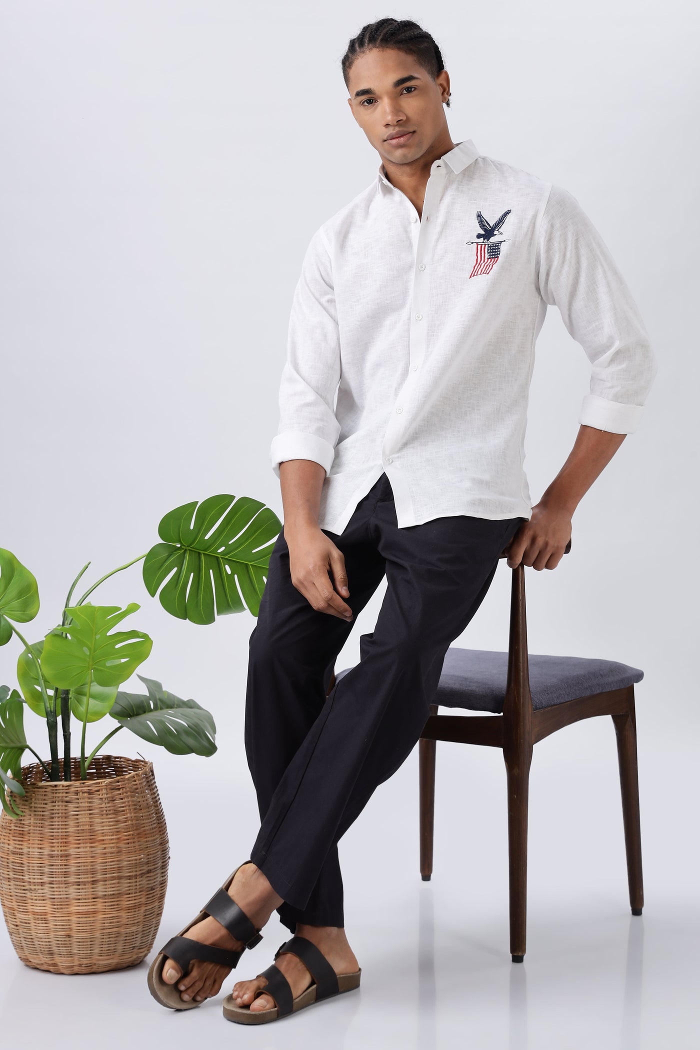 American Bald Eagle Embroidery White Shirt