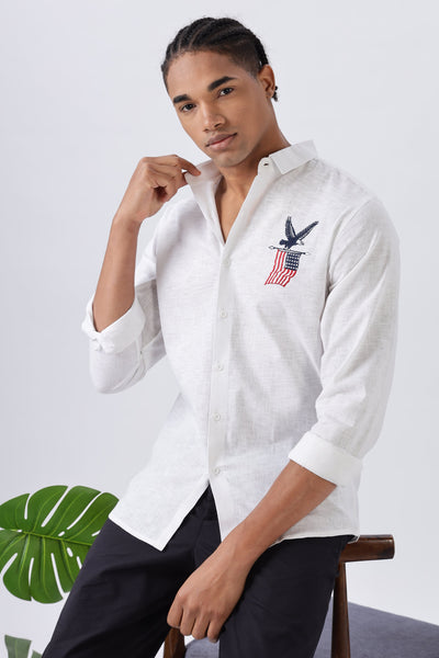American Bald Eagle Embroidery White Shirt