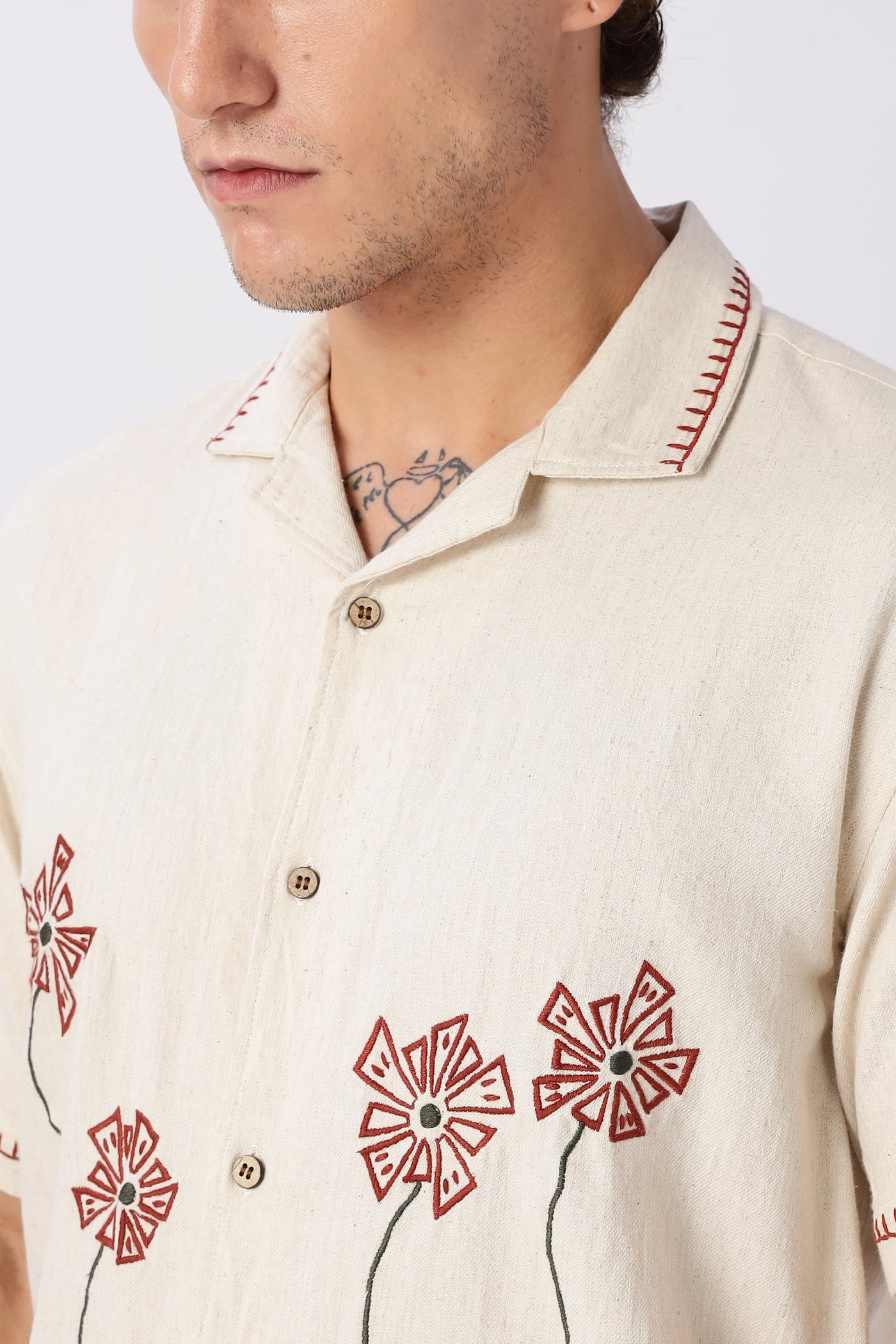 Bloomline Beige Embroidered Shirt
