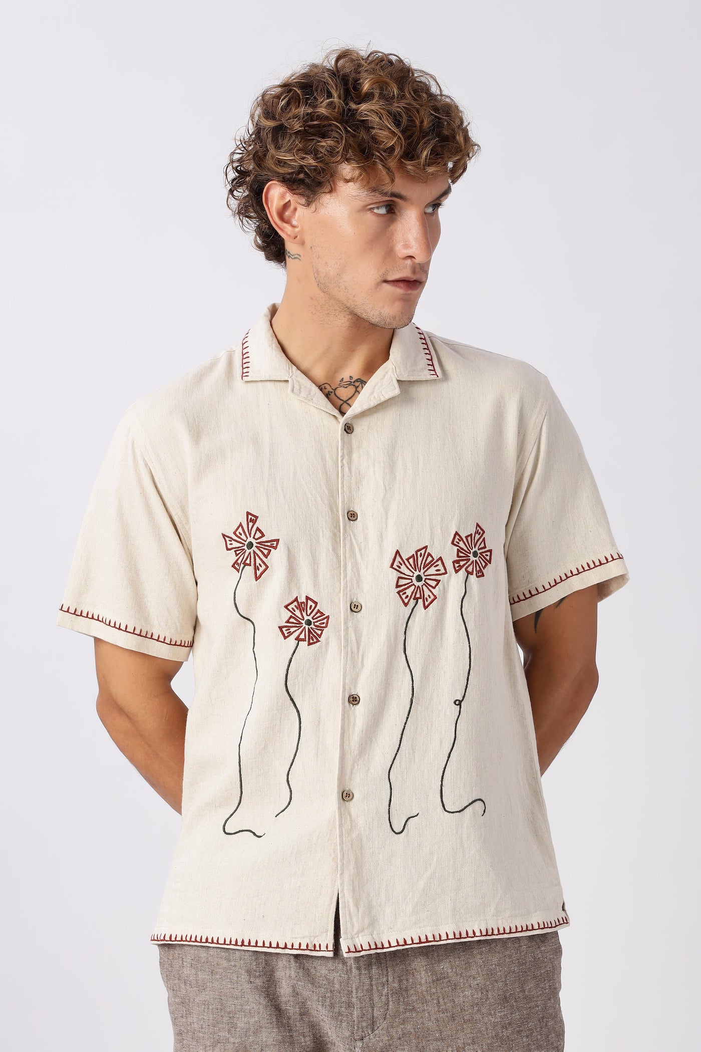 Bloomline Beige Embroidered Shirt