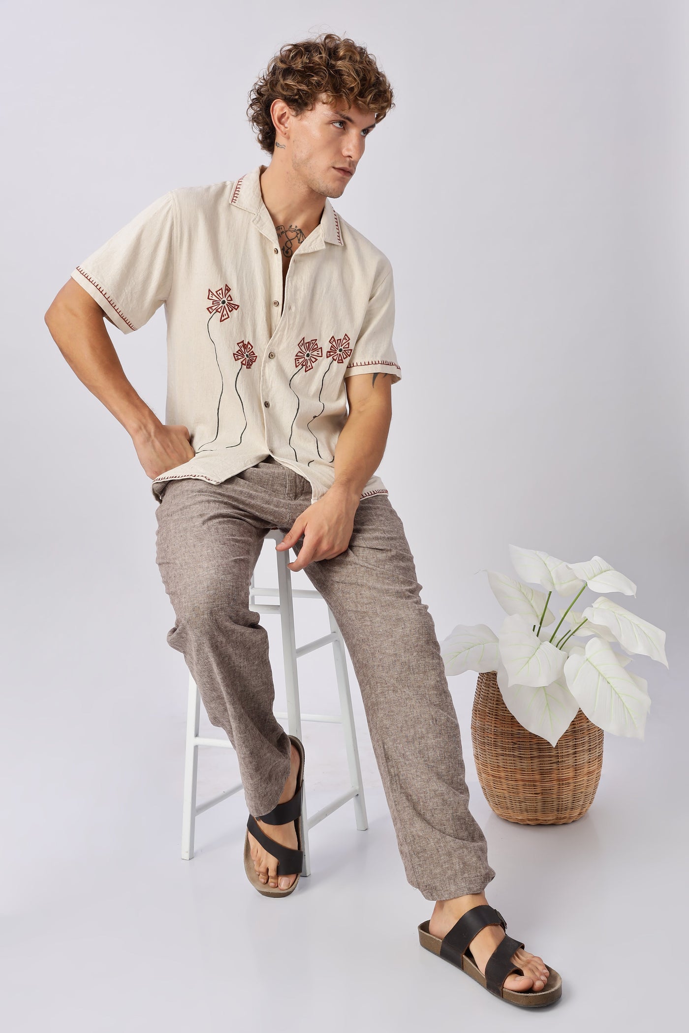 Bloomline Beige Embroidered Shirt