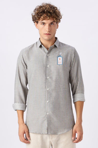 Certified Sunblocker Embroidery Striped Shirt