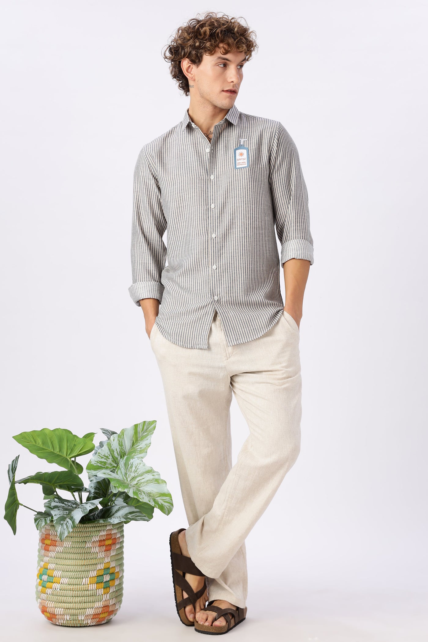 Certified Sunblocker Embroidery Striped Shirt