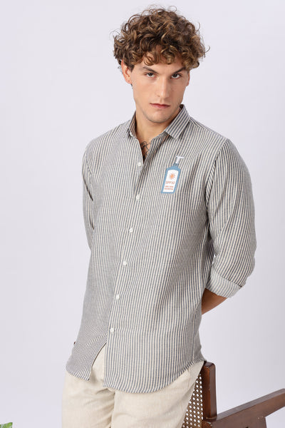 Certified Sunblocker Embroidery Striped Shirt