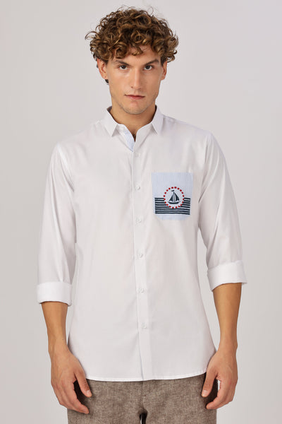Whispers of the Coastline Embroidery Shirt