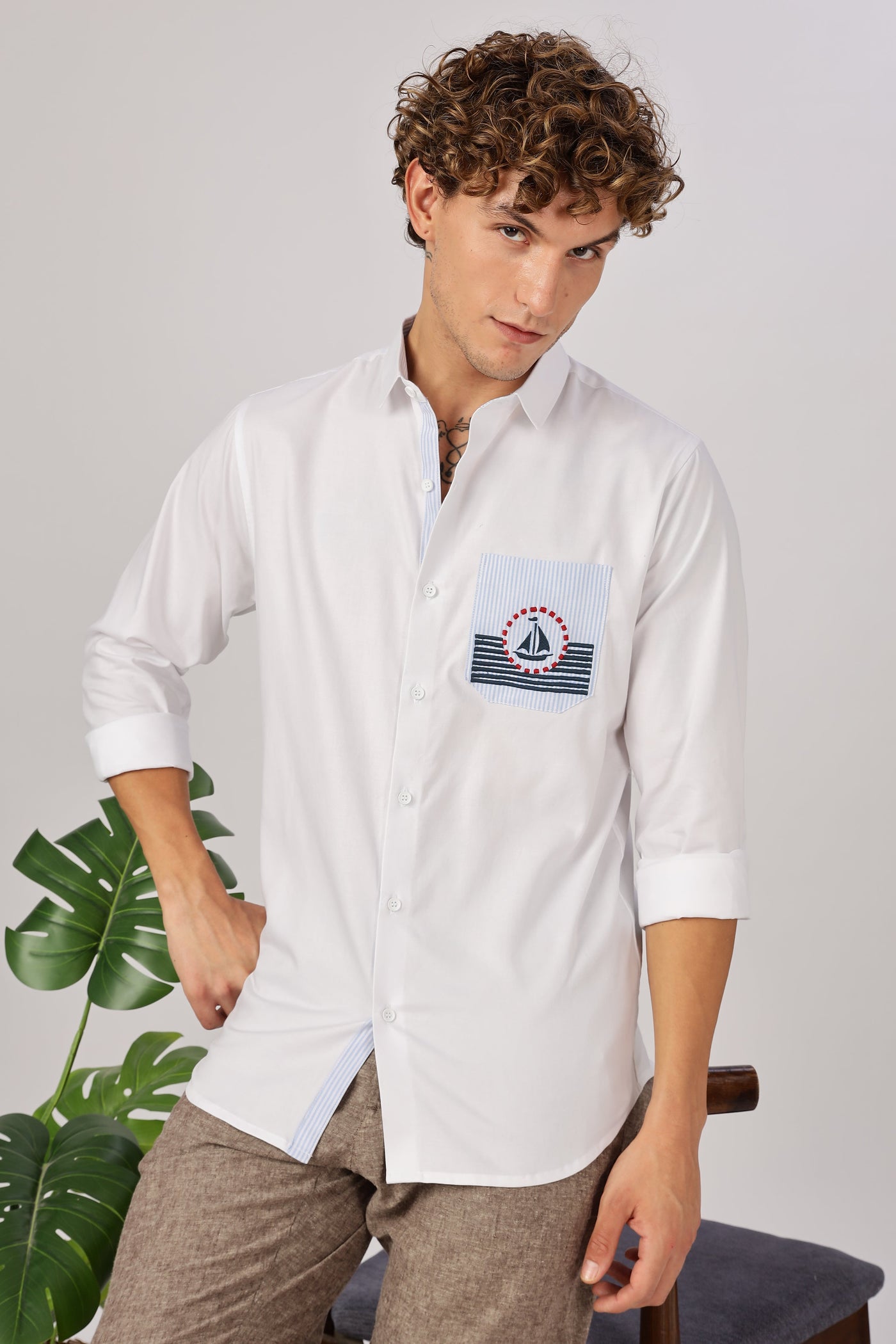 Whispers of the Coastline Embroidery Shirt