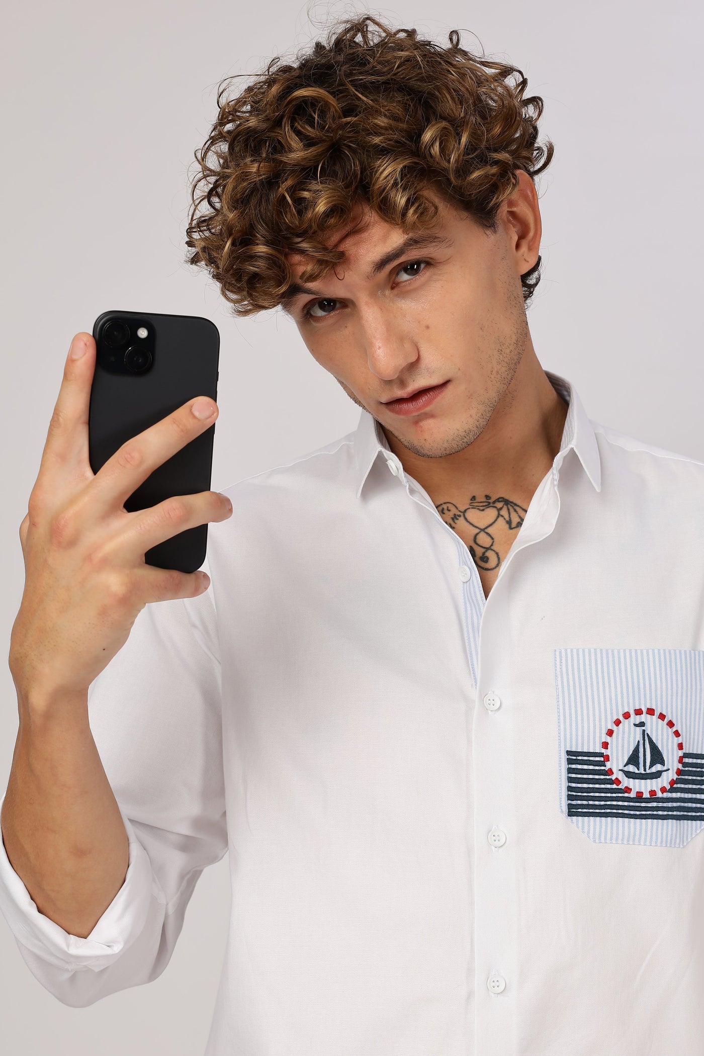 Whispers of the Coastline Embroidery Shirt