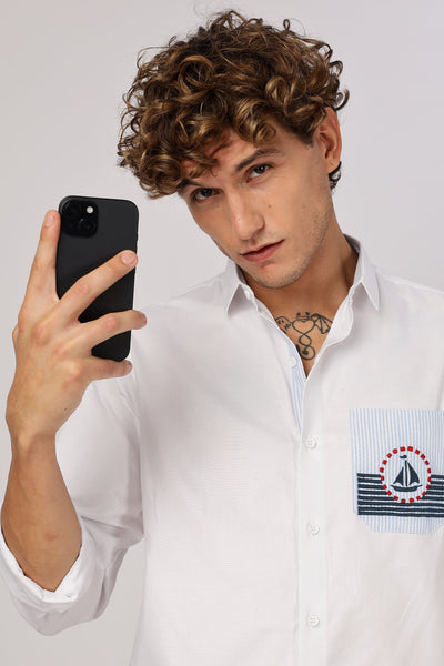 Whispers of the Coastline Embroidery Shirt