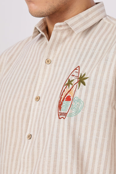 Coastal Reverie Striped Embroidery Shirt