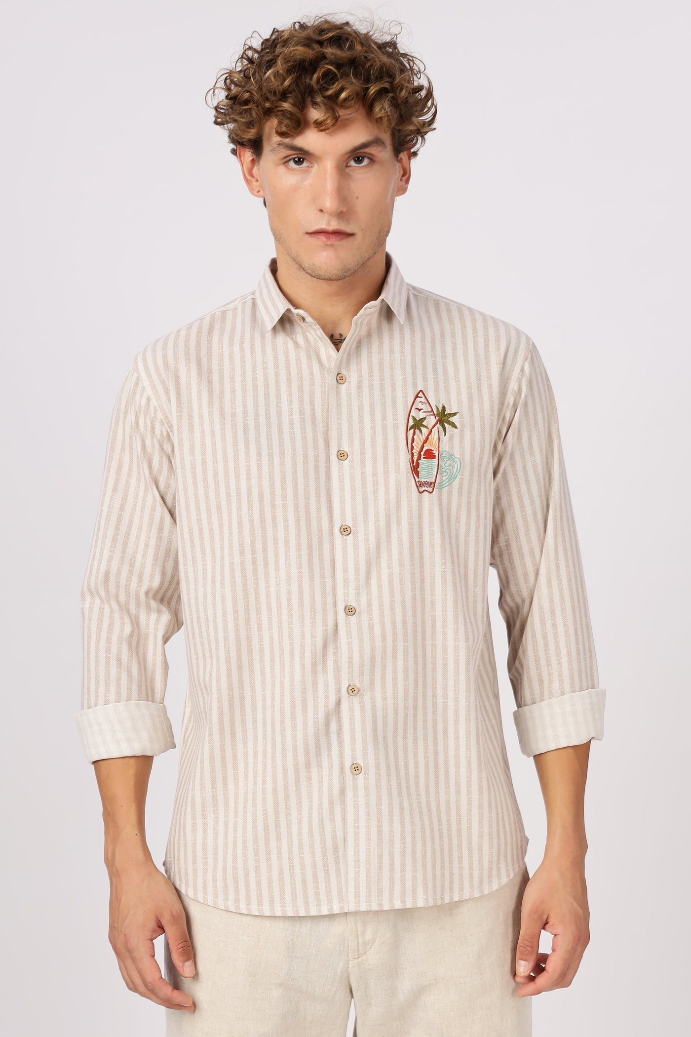 Coastal Reverie Striped Embroidery Shirt