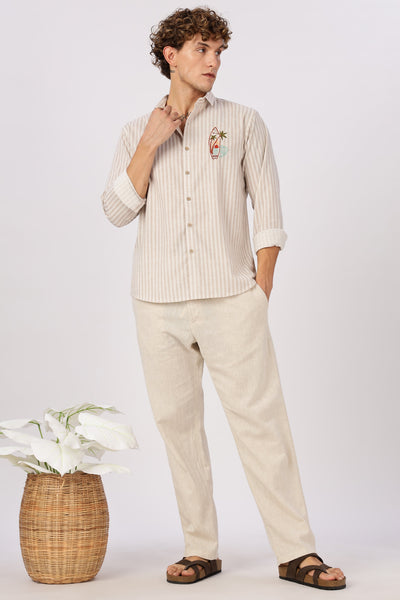Coastal Reverie Striped Embroidery Shirt