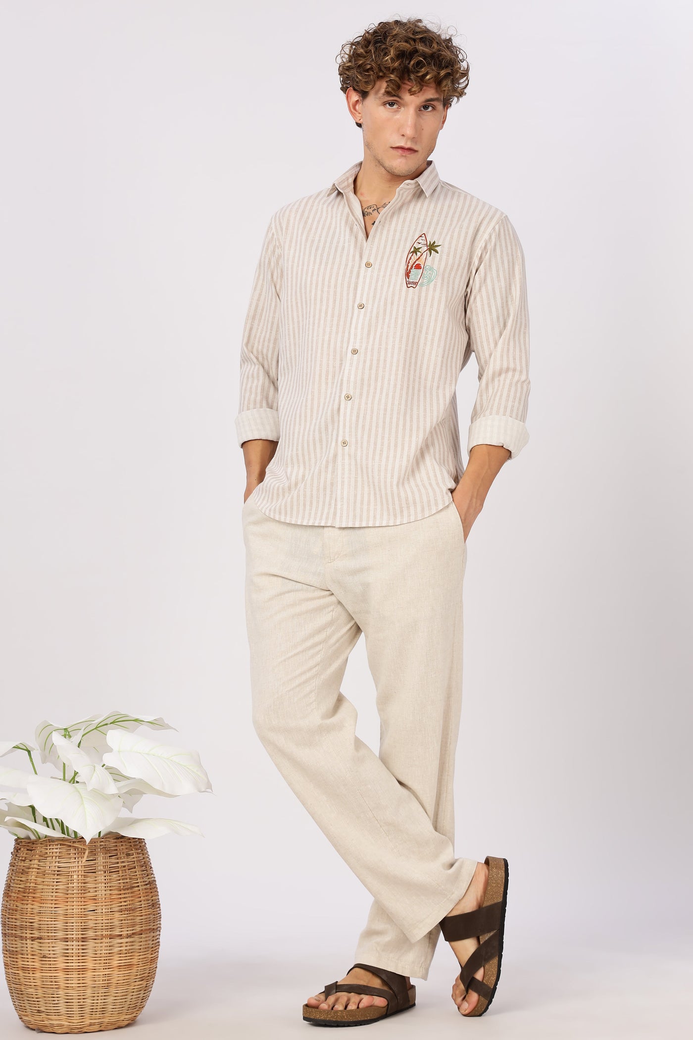 Coastal Reverie Striped Embroidery Shirt