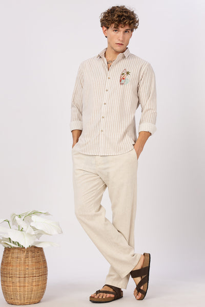 Coastal Reverie Striped Embroidery Shirt