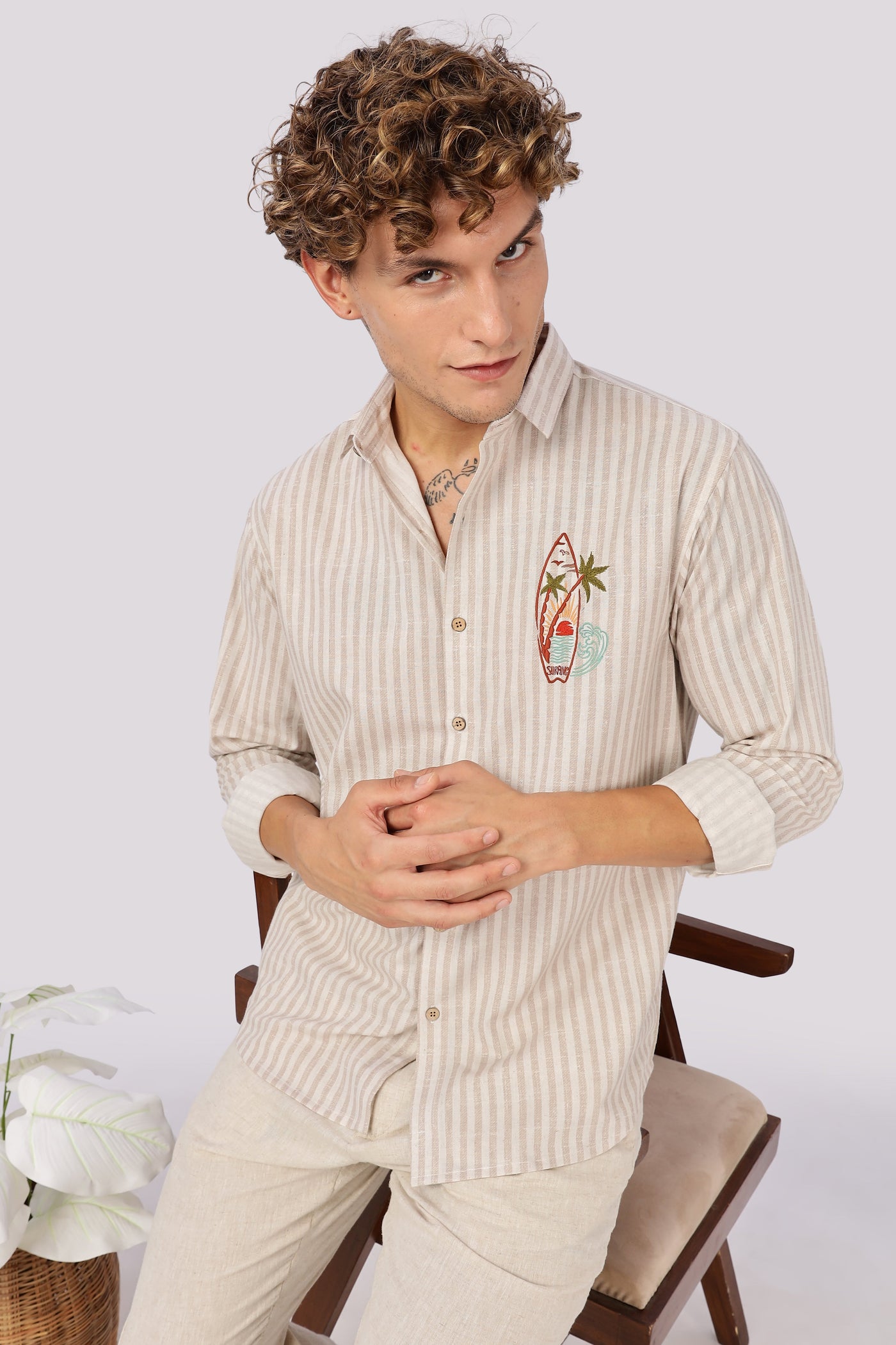 Coastal Reverie Striped Embroidery Shirt