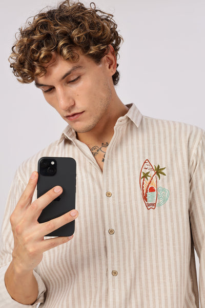 Coastal Reverie Striped Embroidery Shirt