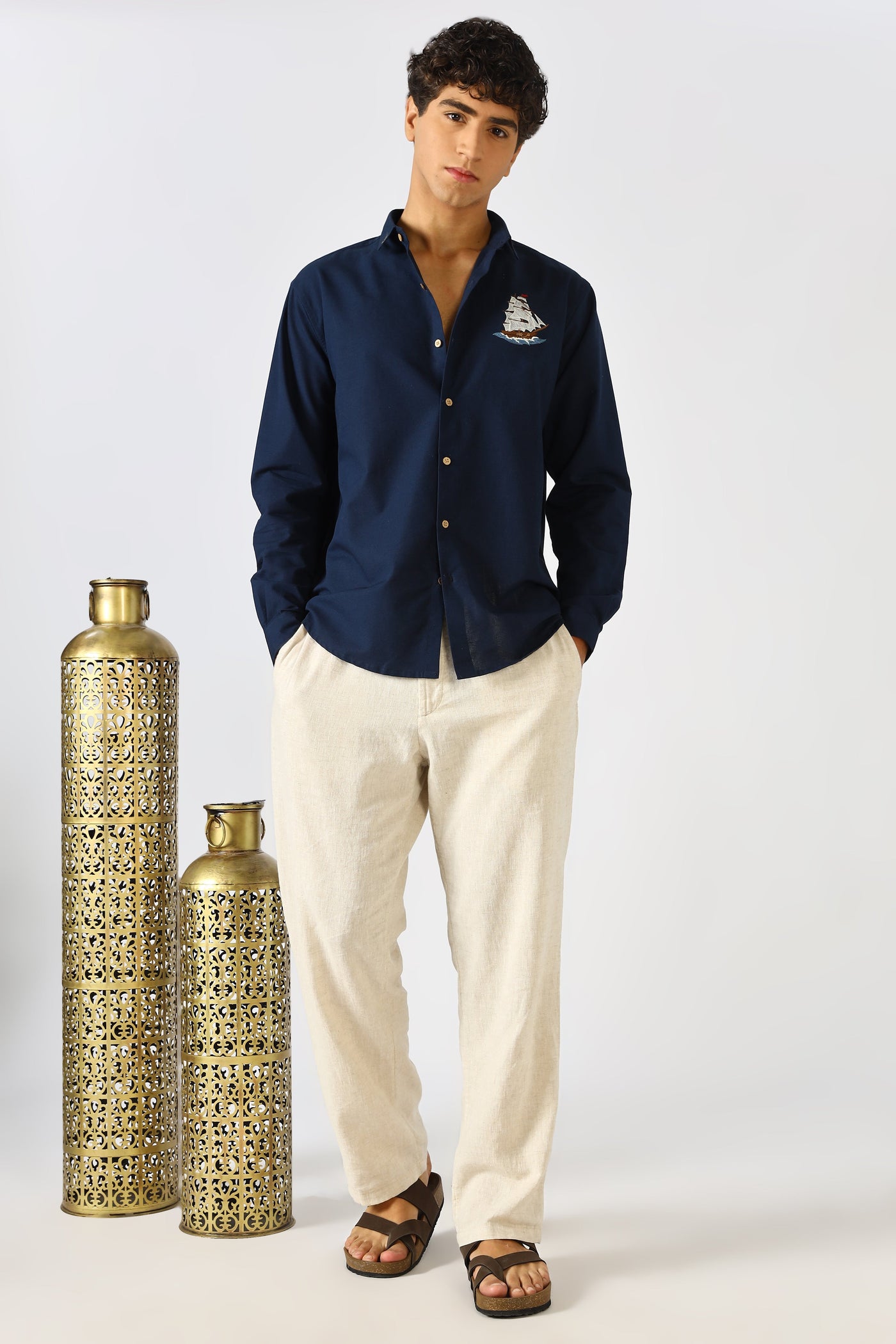 Ocean Voyage Blue Embroidered Shirt