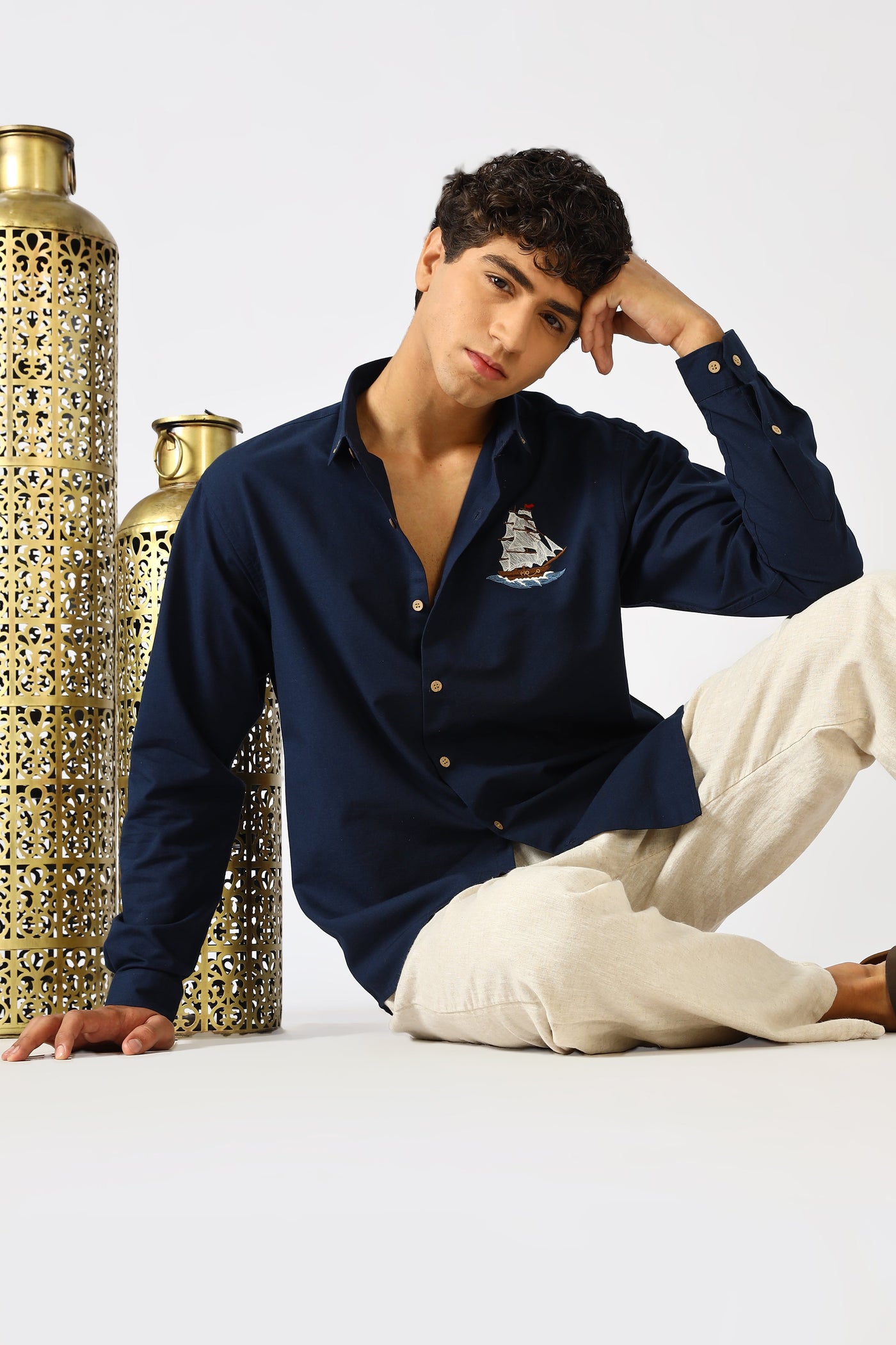 Ocean Voyage Blue Embroidered Shirt