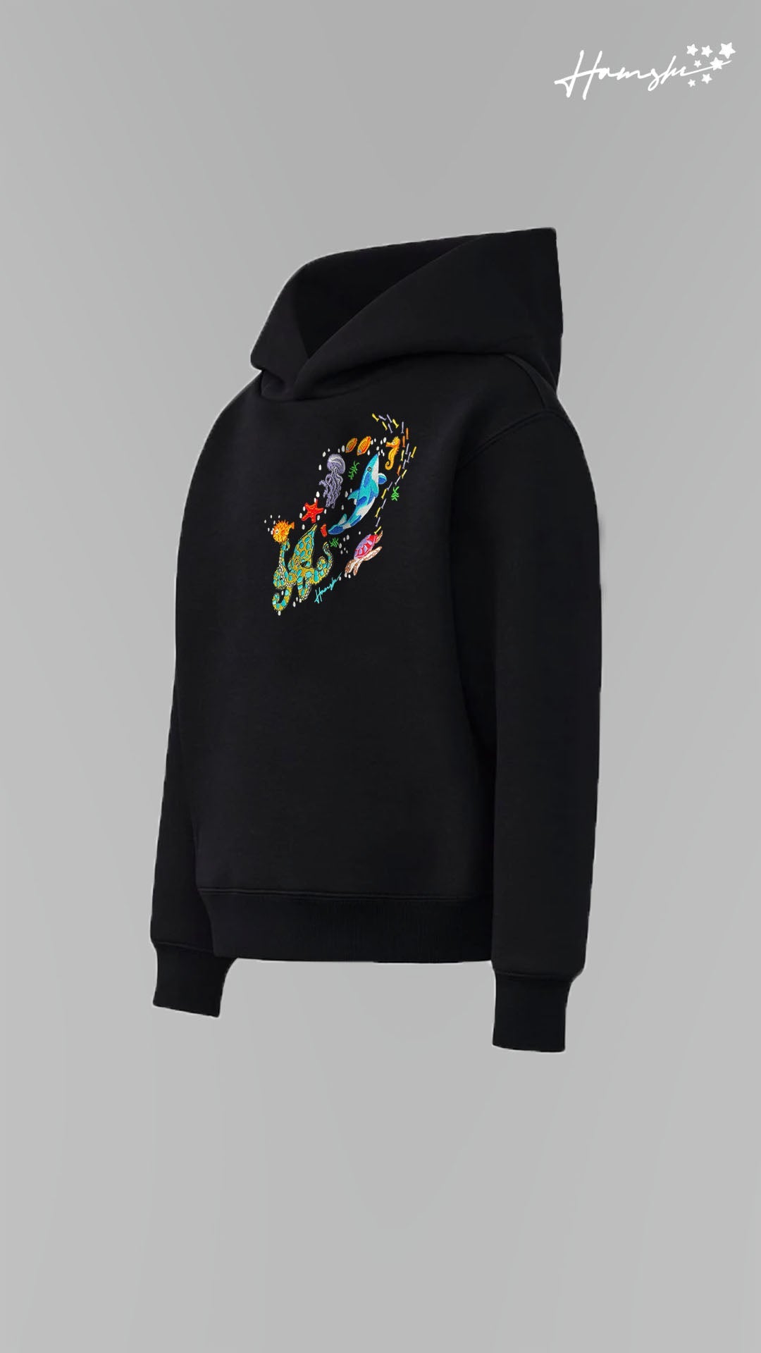 Marine Embroidery Hoodie - Black