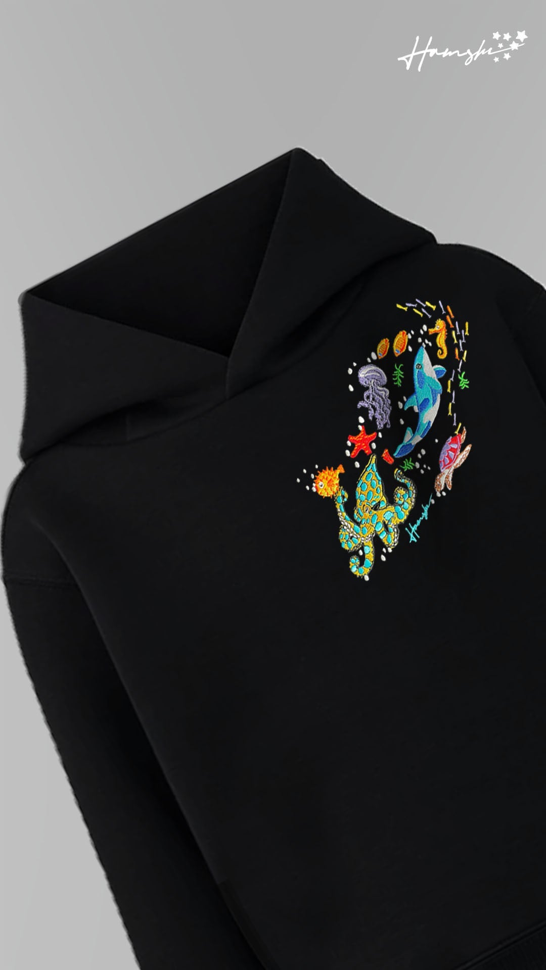 Marine Embroidery Hoodie - Black
