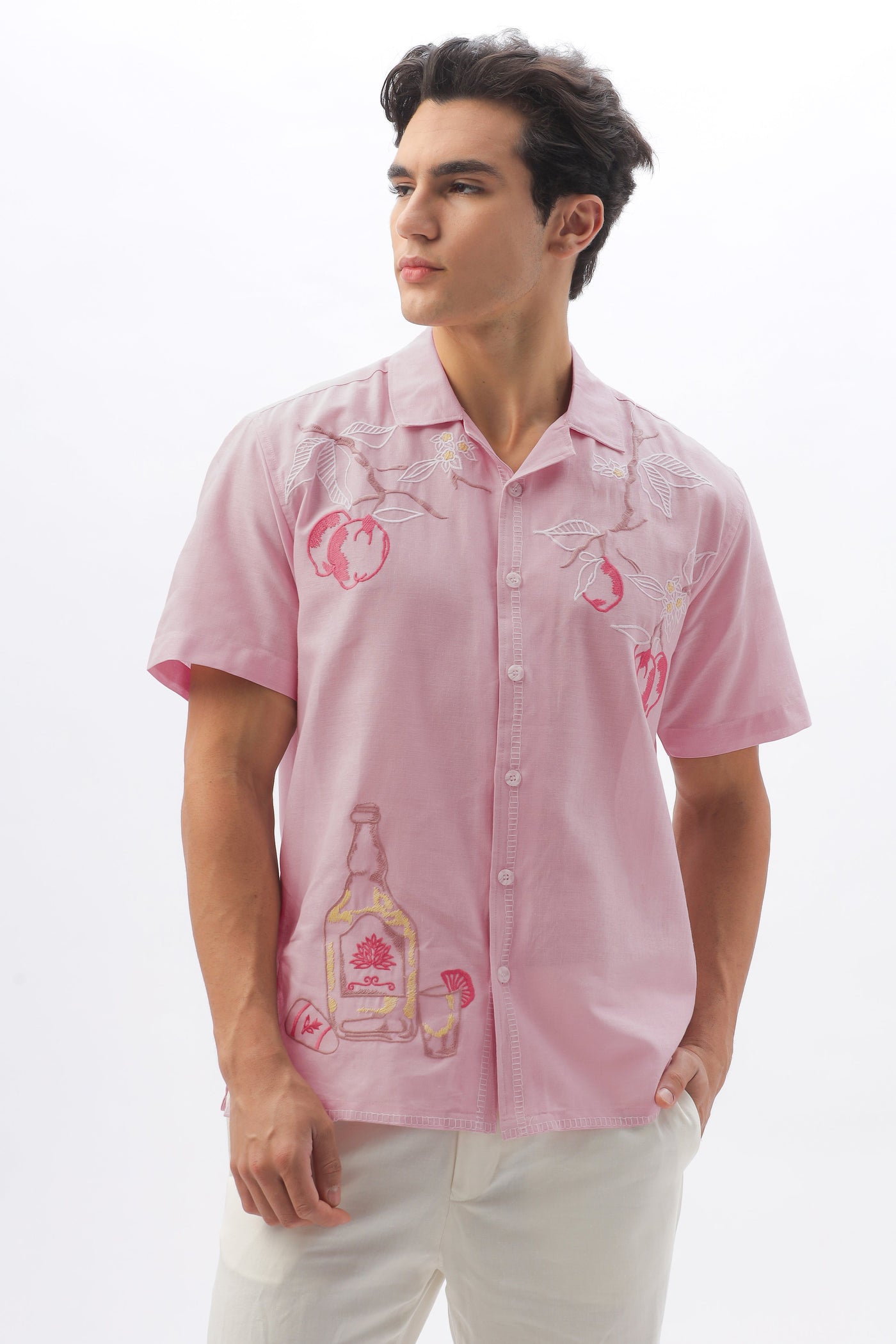 Best Seller Pink Floral Embroidery Box Fit Shirt