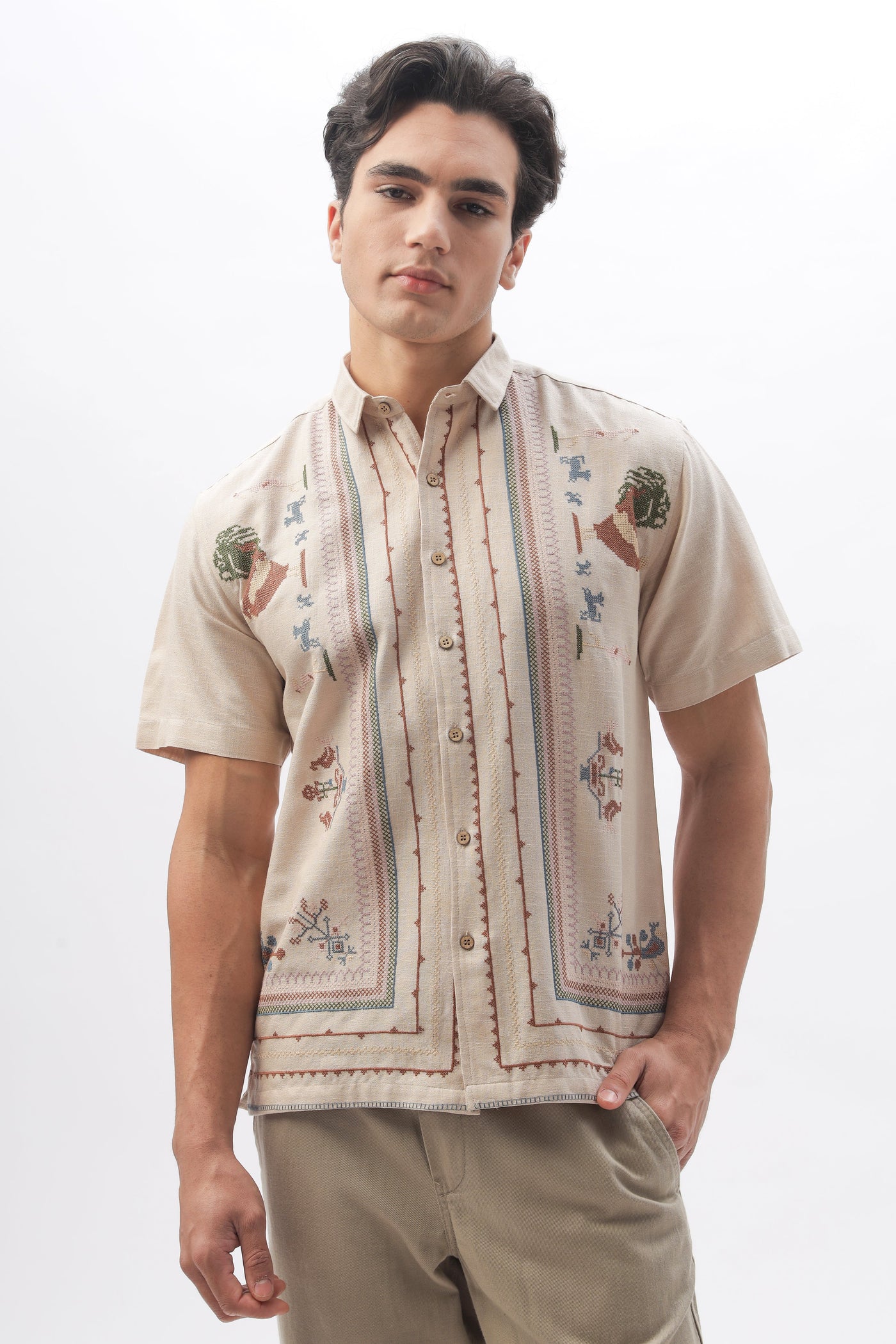 Sands of Sahara” Embroidered Half Sleeve Shirt