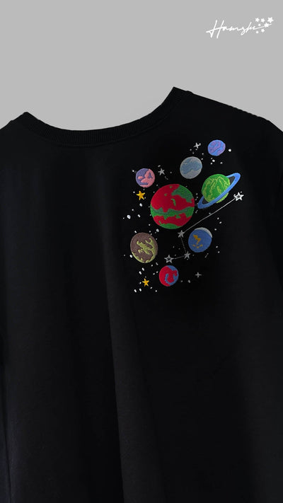 Galaxy Embroidery T-shirt - Black