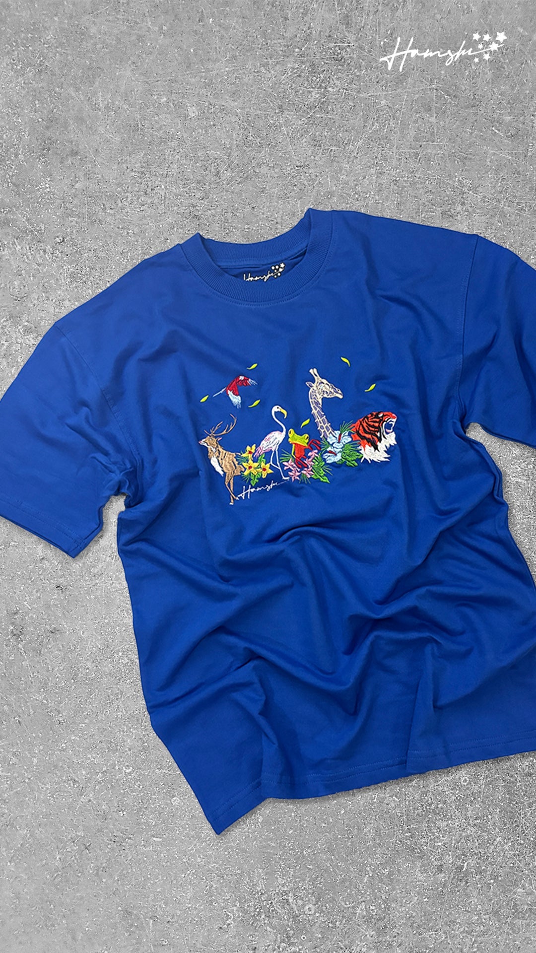 Jungle Biodiversity Embroidery T-shirt - Blue