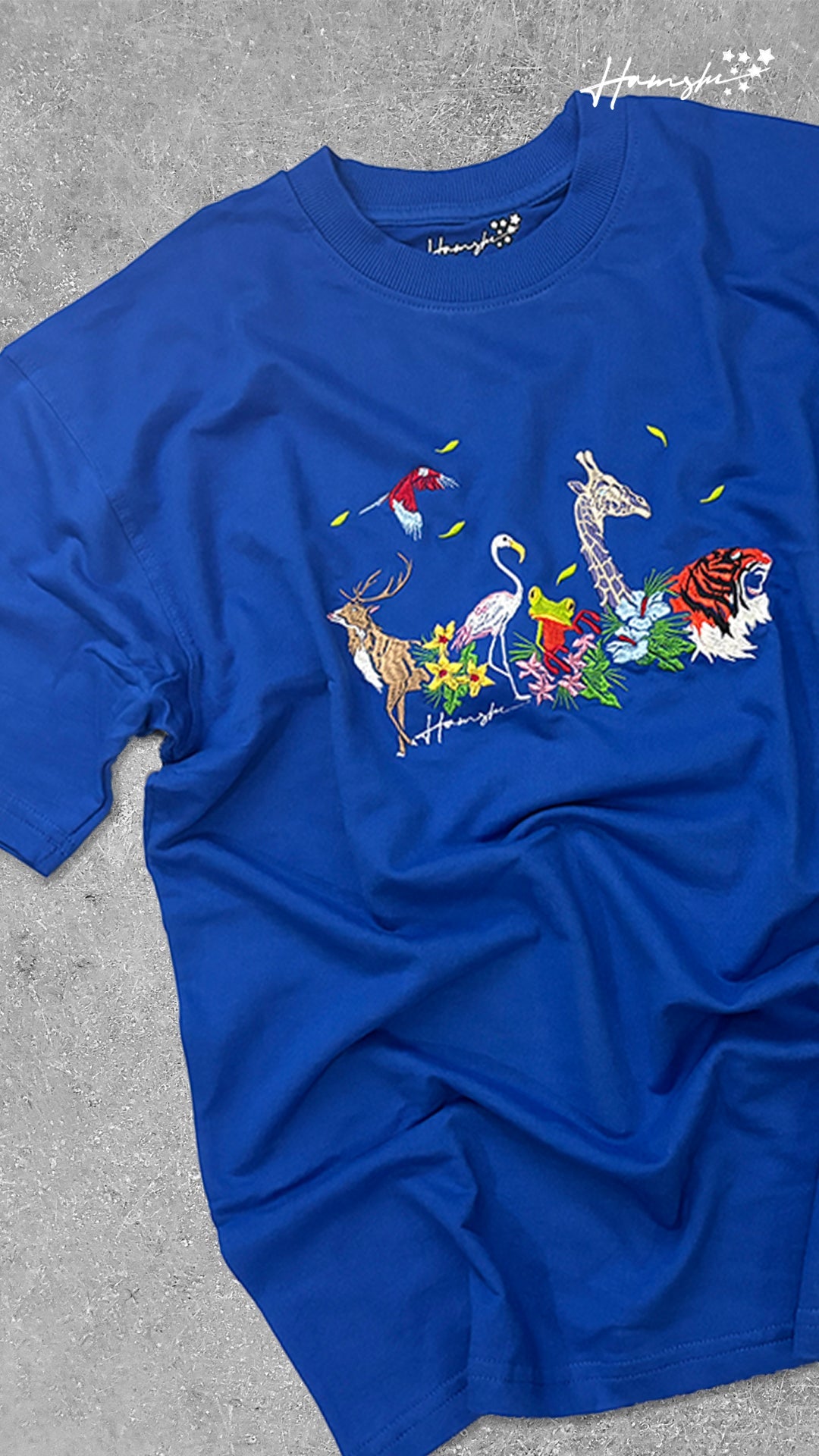 Jungle Biodiversity Embroidery T-shirt - Blue