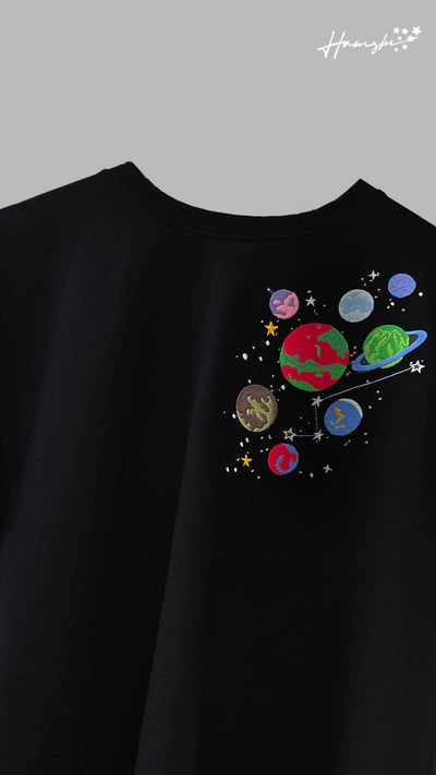 Galaxy Embroidery T-shirt - Black