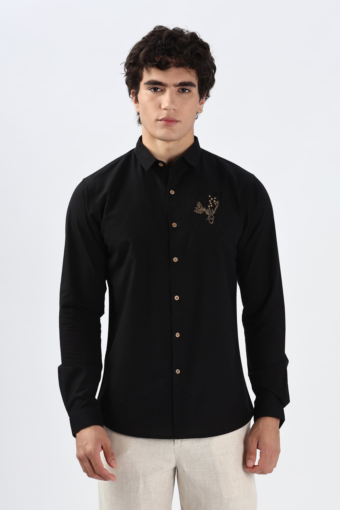 Arctic Reindeer Black Embroidery Shirt