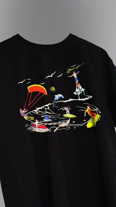 Sea Surfers Embroidery T-shirt - Black