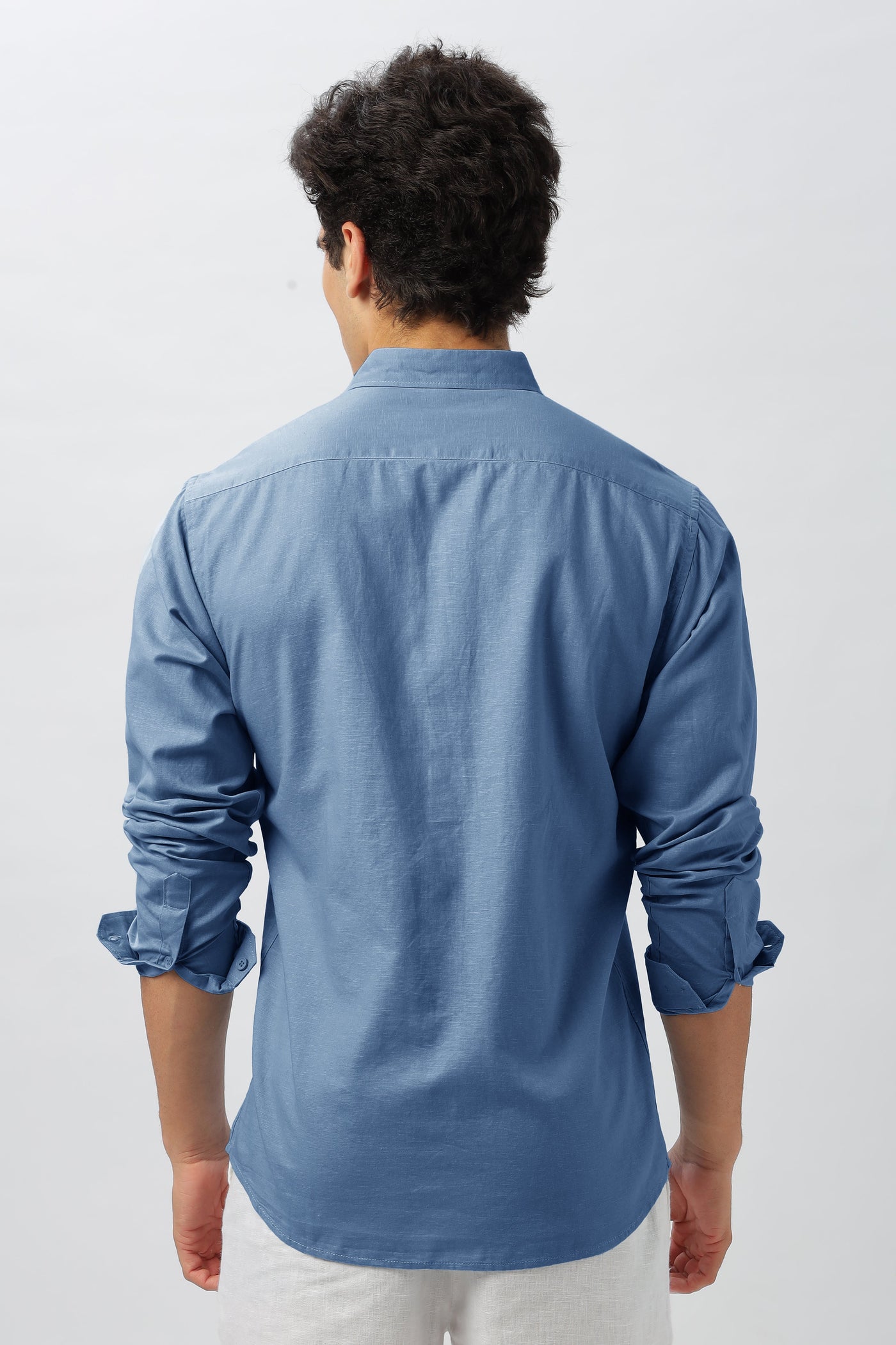 Emblem Of Peace Blue Embroidery Linen Shirt