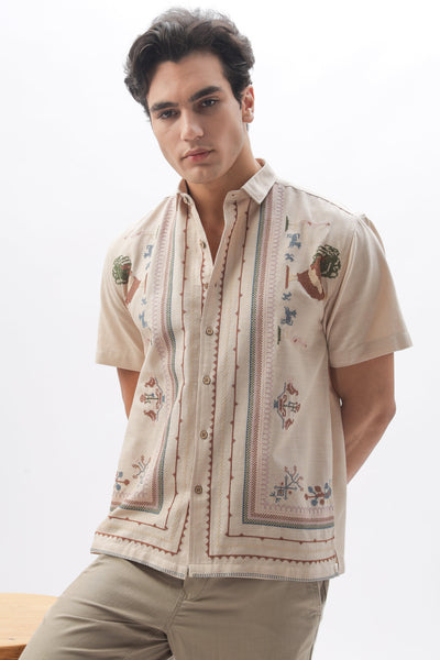 Sands of Sahara” Embroidered Half Sleeve Shirt
