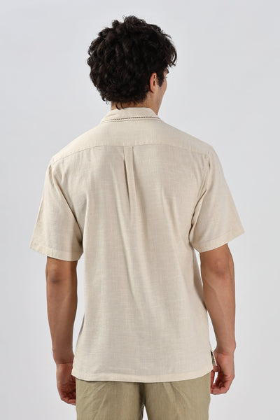 Flowers & Whispers 100% Natural Beige Embroidery Shirt