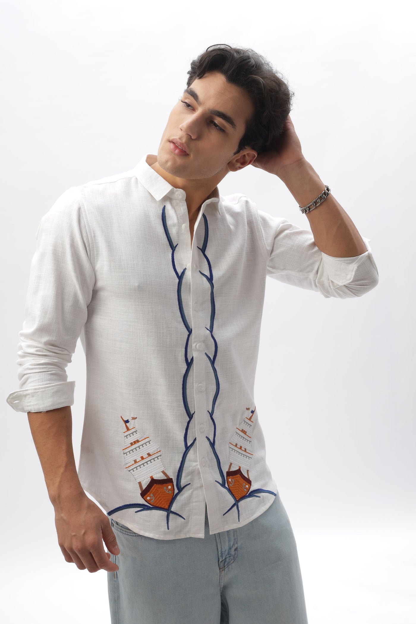 Brigantines Boat Front and Back White Embroidery Shirt