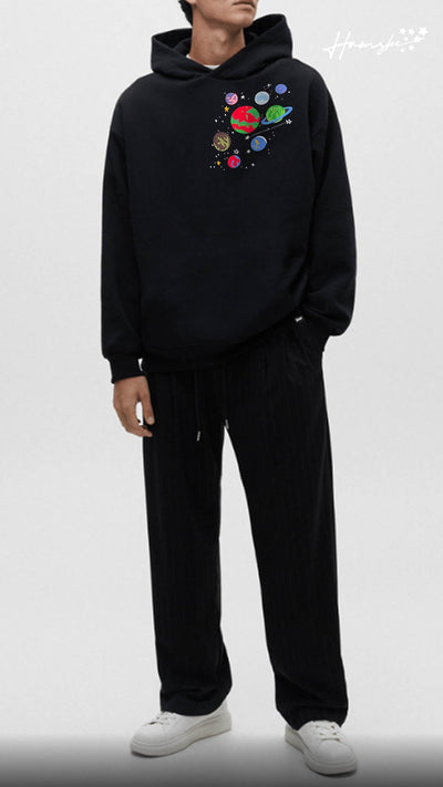 Galaxy Embroidery Hoodie - Black