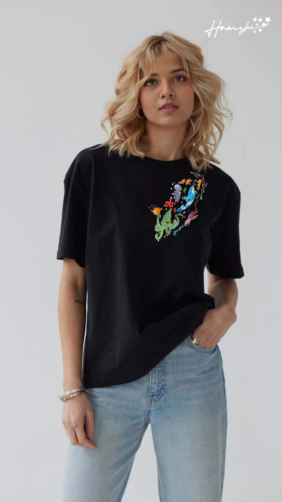 Marine Embroidery T-shirt - Black