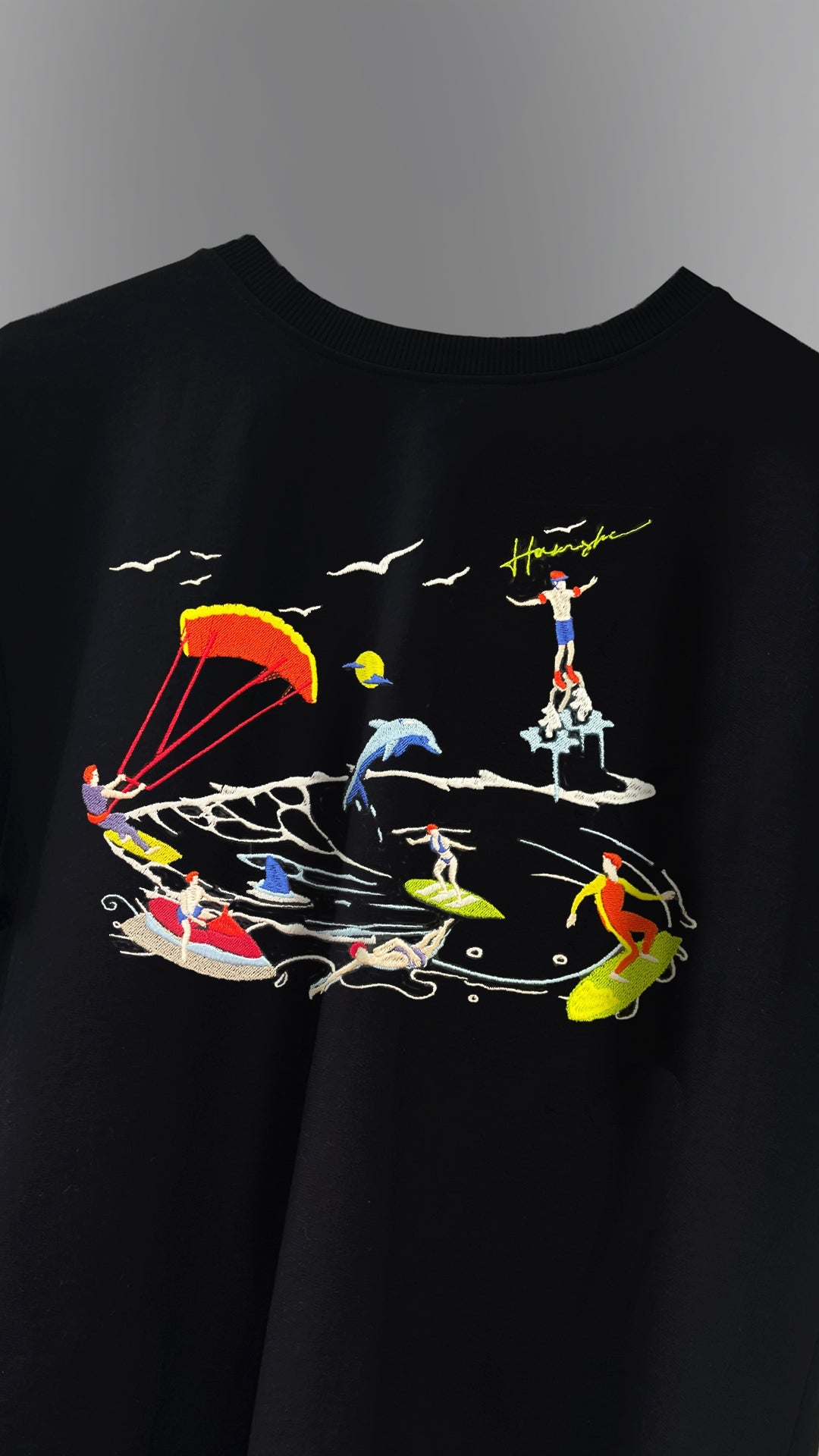 Sea Surfers Embroidery T-shirt - Black