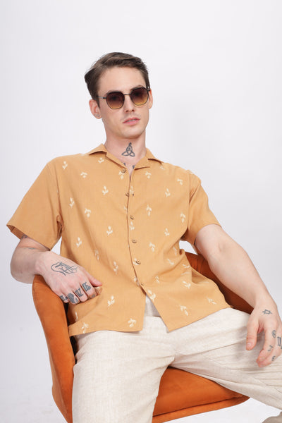 Mexico Orange All-Over Embroidery Camp Collar Shirt