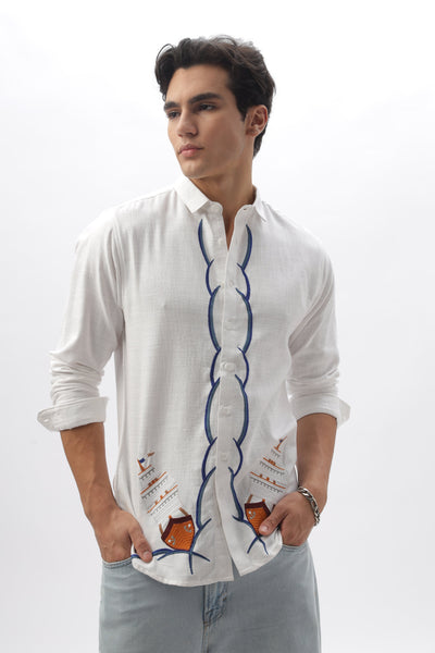 Brigantines Boat Front and Back White Embroidery Shirt